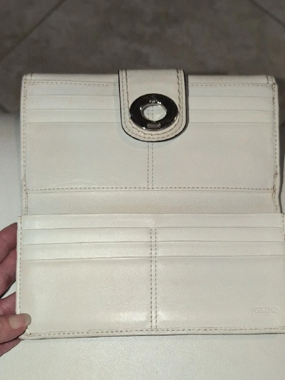 Coach Cream Leather Turnlock Wallet with Silver Hardware